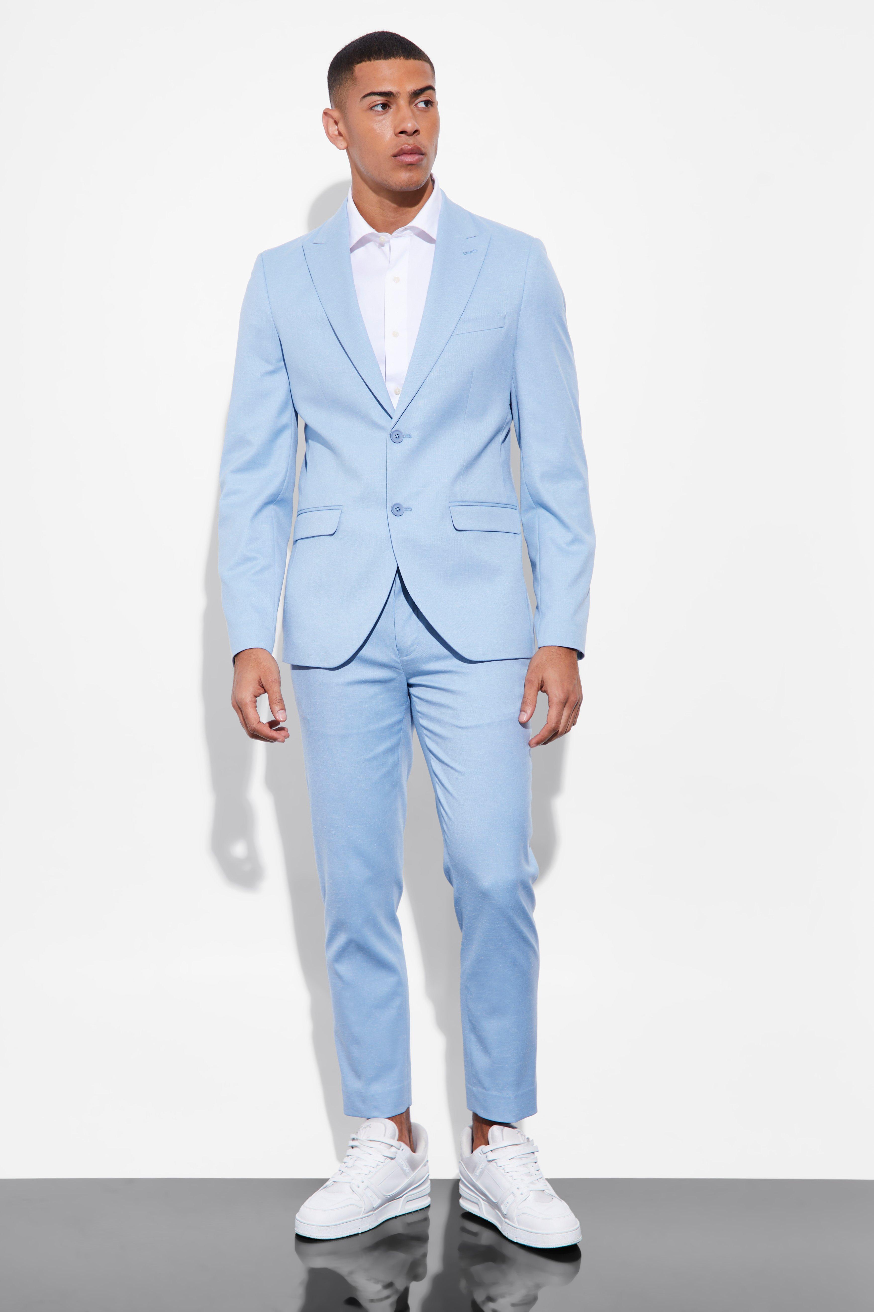 Blue linen 2024 suit jacket